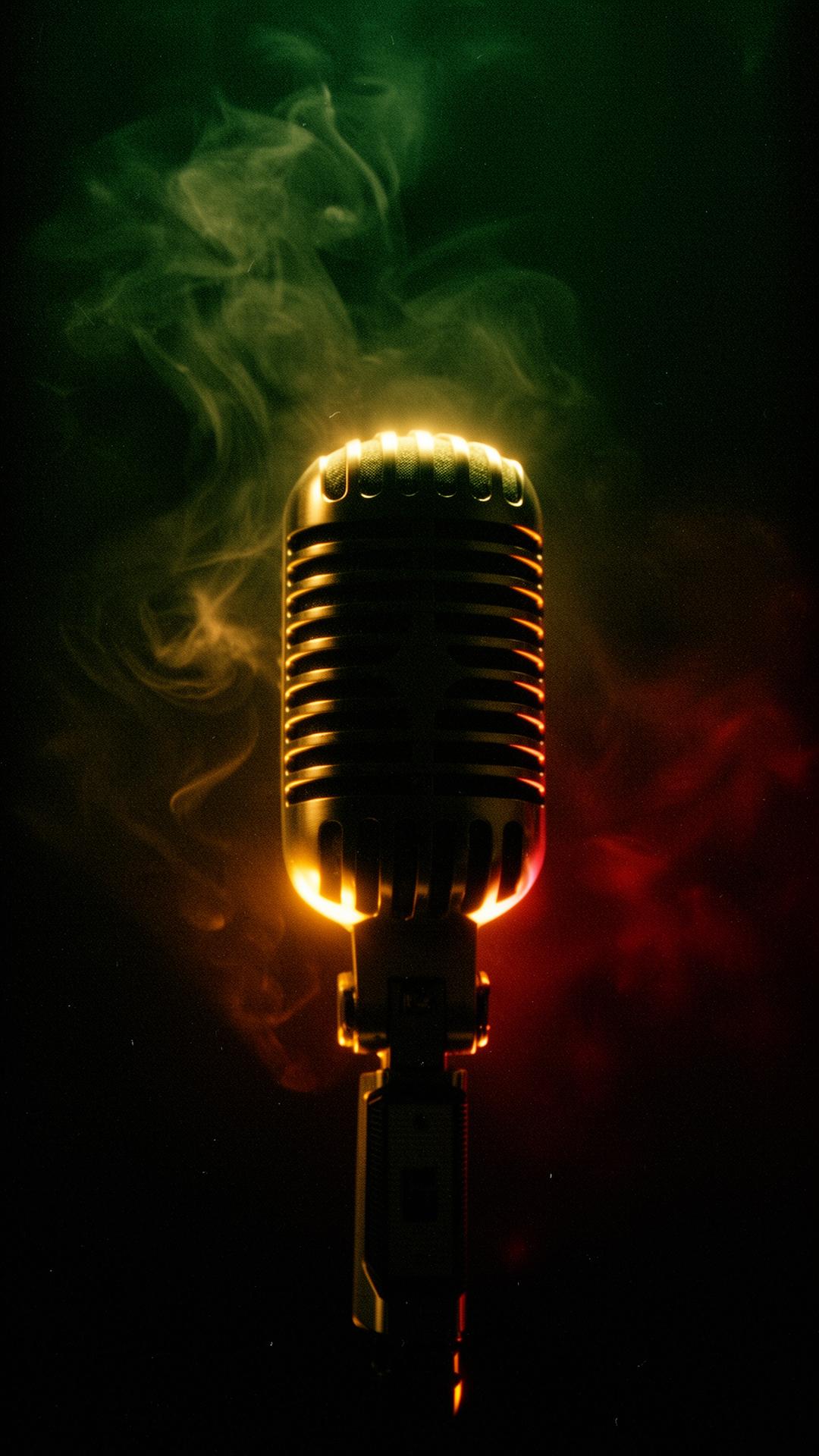 Vintage microphone in colored haze